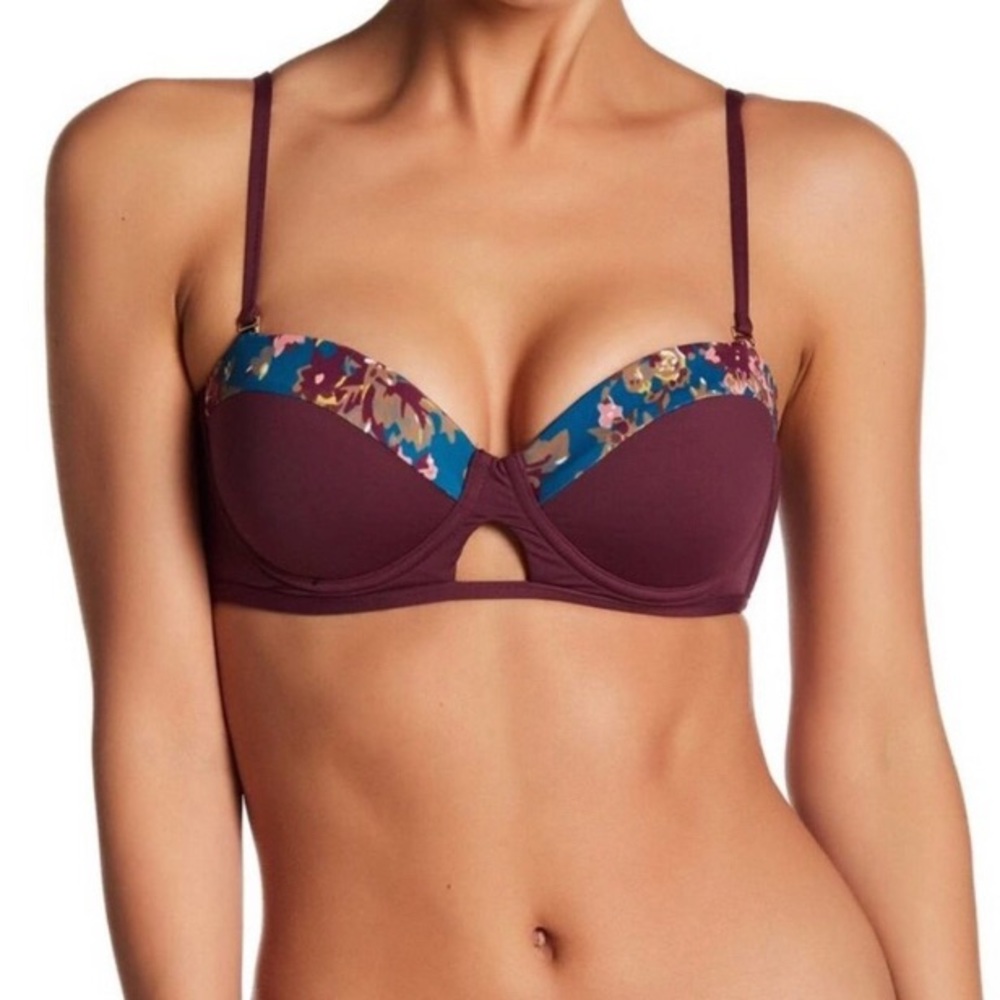 Tavik Corsica Bikini Top Block Merlot Floral Trim